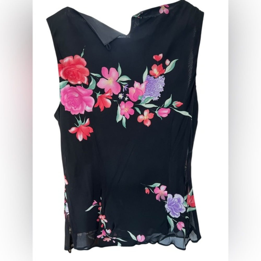 Evan Picone Floral Black Sleeveless Blouse